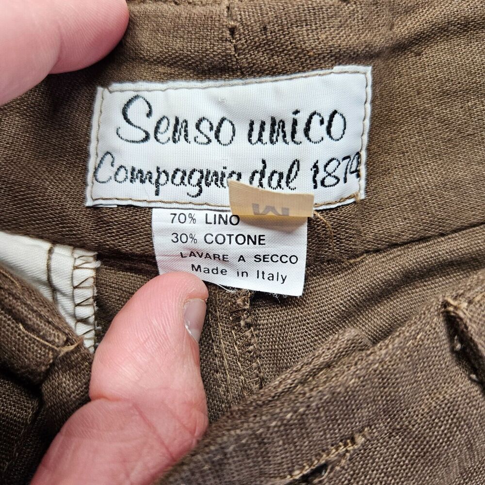Senso Unico Pants Women Size Medium Brown Linen‎ High Rise Pleated Front - Picture 8 of 10